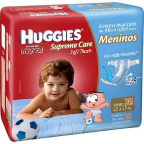 Fralda Huggies Turma da Mônica Supreme Care Soft Touch Menino Tamanho XG Jumbo 16 Unidades Peso Indicado 12 - 15kg