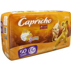 Fralda Capricho Rei Leão Tamanho XG Hiper 50 Unidades Peso Indicado 13 - 15kg