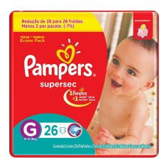 Fralda Pampers Supersec Tamanho G Pacotão 26 Unidades Peso Indicado 9 - 14kg