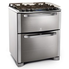Fogão de Piso Electrolux 5 Bocas Acendimento Superautomático Acabamento Inox Grill com Forno Duplo 76DGN
