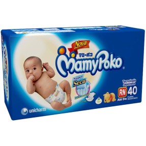 Fralda MamyPoko Super Seca Tamanho Recém Nascido (RN) Mega 40 Unidades Peso Indicado Até 5kg