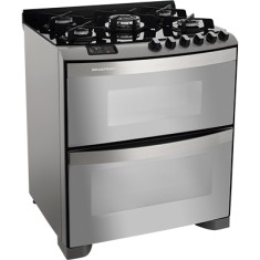 Fogão de Piso Brastemp Ative Top Glass 5 Bocas Acendimento Superautomático Acabamento Inox com Forno Duplo Grill BFD5VAR