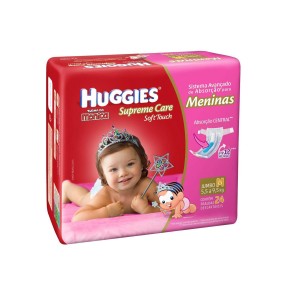 Fralda Huggies Turma da Mônica Supreme Care Soft Touch Menina Tamanho M Jumbo 24 Unidades Peso Indicado 5,5 - 9,5kg