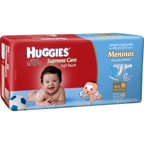 Fralda Huggies Turma da Mônica Supreme Care Soft Touch Menino Tamanho M Mega 40 Unidades Peso Indicado 5,5 - 9,5kg