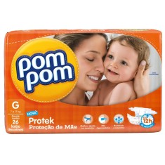 Fralda Pom Pom Protek Proteção de Mãe Tamanho G Jumbo 26 Unidades Peso Indicado 7 - 11kg