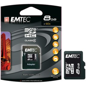 Cartão de Memória Micro SDHC com Adaptador Emtec 8 GB ECMSDM8GHC4
